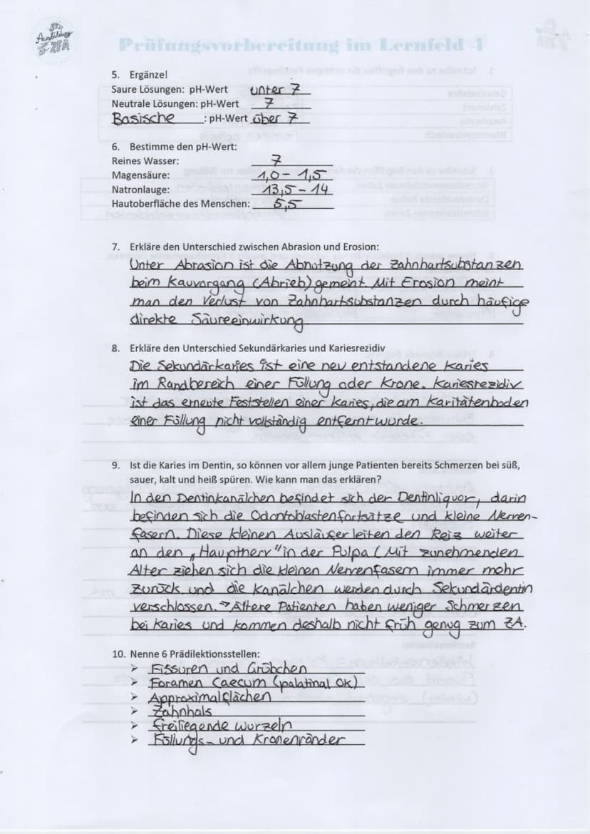 Ausbildung
ZFA
Prüfungsvorbereitung im Lernfeld 4
1. Schreibe zu den Begriffen die richtigen Fachbegriffe
Gewebelehre
Zahnmark
Reizdentin
Wu