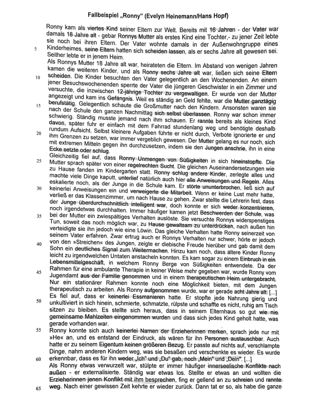 Klausur Nr. 1
Pädagogik LK Q1
Textgrundlage: Evelyn Heinemann, Hans Hopf: Psychische
Störungen in Kindheit und Jugend. Kohlhammer
Verlag, St