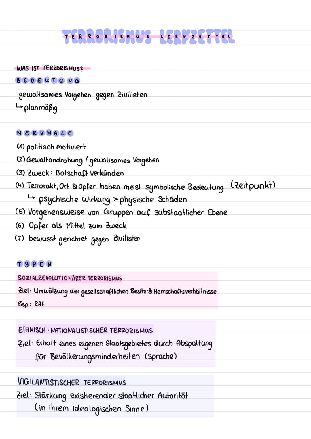 TERRORISMUS LERVIETTEL
WAS IST TERRORISMUS?
BEDEUTUNG
gewaltsames Vorgehen gegen Zivilisten
Lplanmäßig
MER MALE
(1) politisch motiviert
(2) 