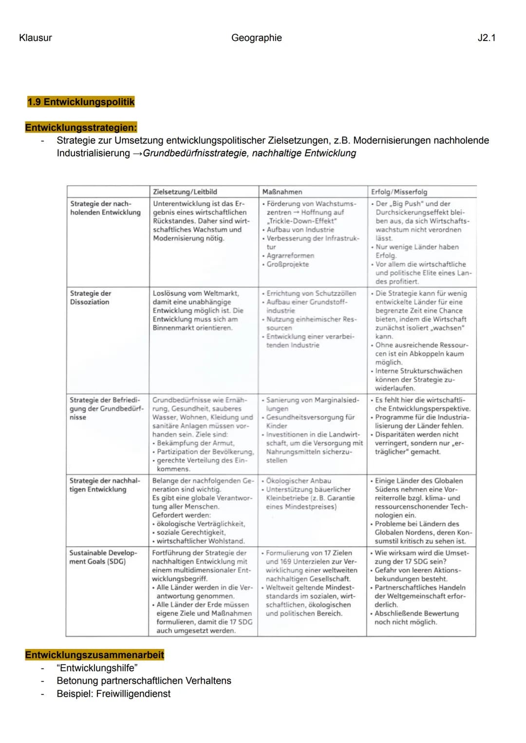 Klausur
RÄUME UNTERSCHIEDLICHEN ENTWICKLUNGSSTANDES
1.0 Industrie und Entwicklungsland:
Geographie
Industrieland → Länder des Globalen Norde