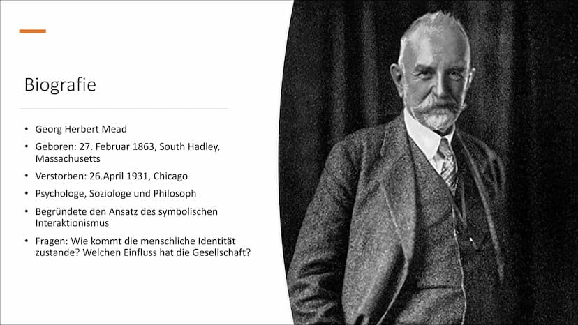Mead und Krappmann Inhalt
●
●
●
Mead
Krappmann
Vergleich Mead Inhalt
●
●
●
Biografie
Kerngedanken
Instanzen
Sozilisationsprozesse
Identitäts