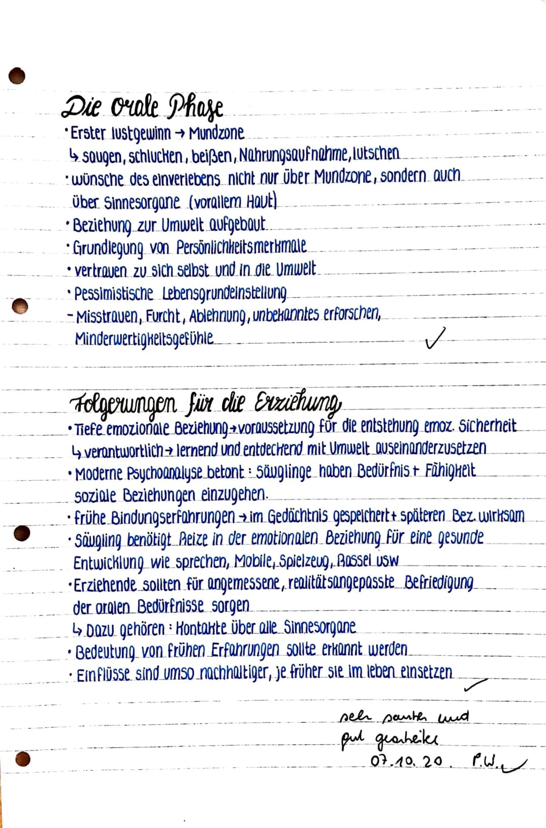 Die Orale Phase
•Erster lustgewinn → Mundzone
↳saugen, schlucken, beißen, Nahrungsaufnahme, lutschen
• wünsche des einverlebens nicht nur üb