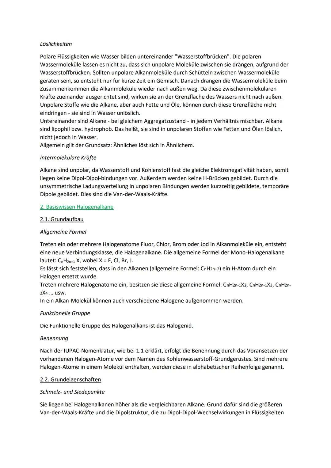 Das Wissensfeld zur Organischen Chemie im JG11
Lisa Holm
Alkane und Halogenalkane
1.Basiswissen Alkane
1.1. Grundaufbau
Allgemeine Formel
Al