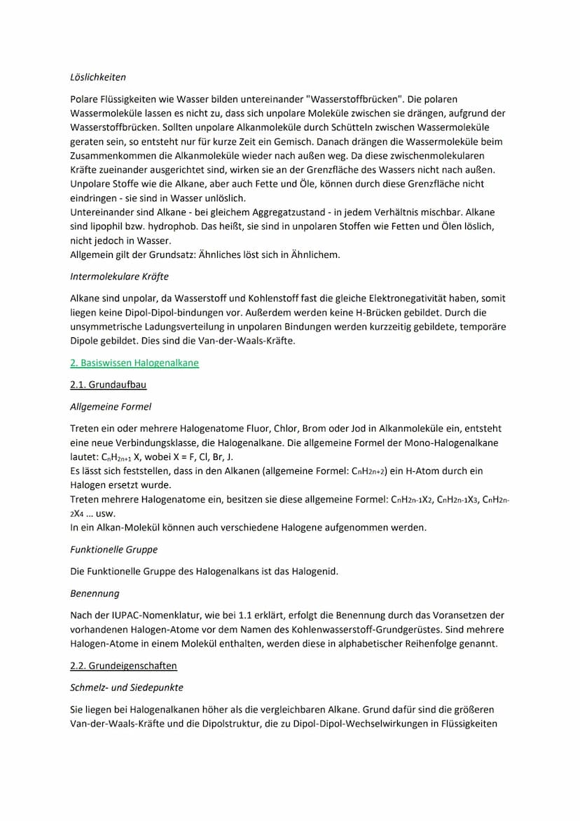 Das Wissensfeld zur Organischen Chemie im JG11
Lisa Holm
Alkane und Halogenalkane
1.Basiswissen Alkane
1.1. Grundaufbau
Allgemeine Formel
Al