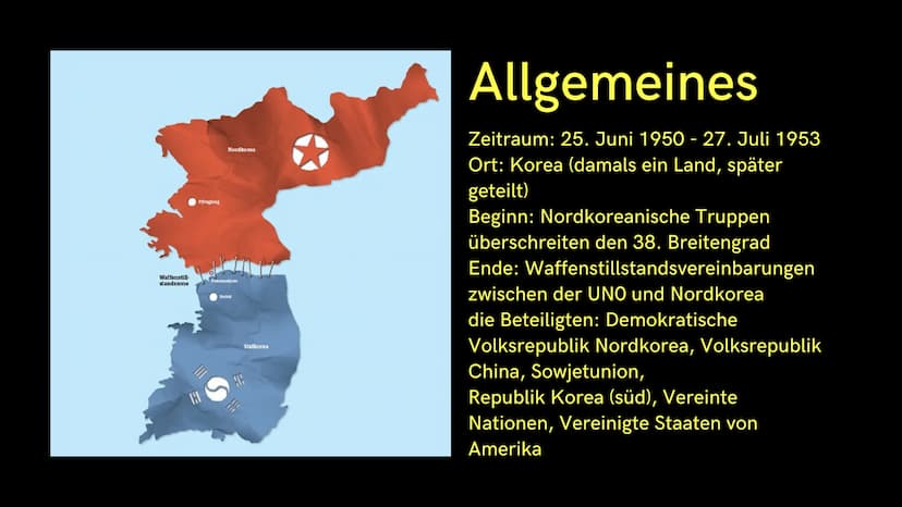 1950-1953
- Der Koreakrieg Der
Koreakrieg
Das passierte von 1950 - 1953
und so beeinflusste es das Leben
der Menschen
1. Allgemeines
2. Wie 