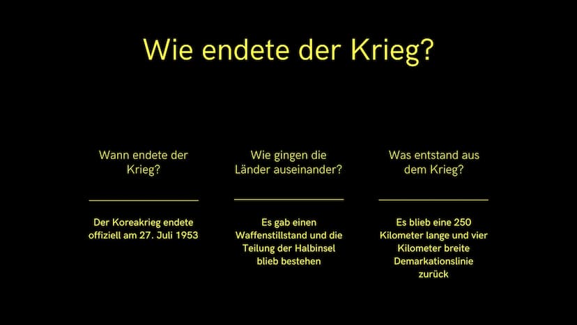 1950-1953
- Der Koreakrieg Der
Koreakrieg
Das passierte von 1950 - 1953
und so beeinflusste es das Leben
der Menschen
1. Allgemeines
2. Wie 