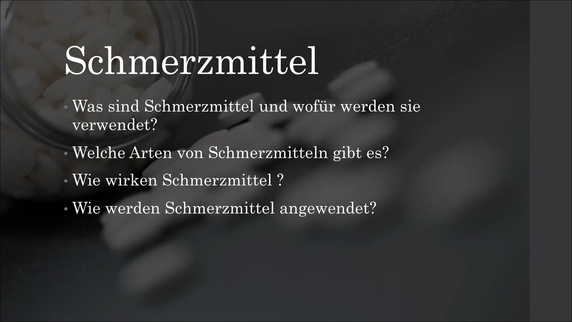 Schmerzmittel Schmerzmittel
Inhaltsangabe Schmerzmittel
Was sind Schmerzmittel und wofür werden sie
verwendet? Schmerzmittel
Was sind Schmer