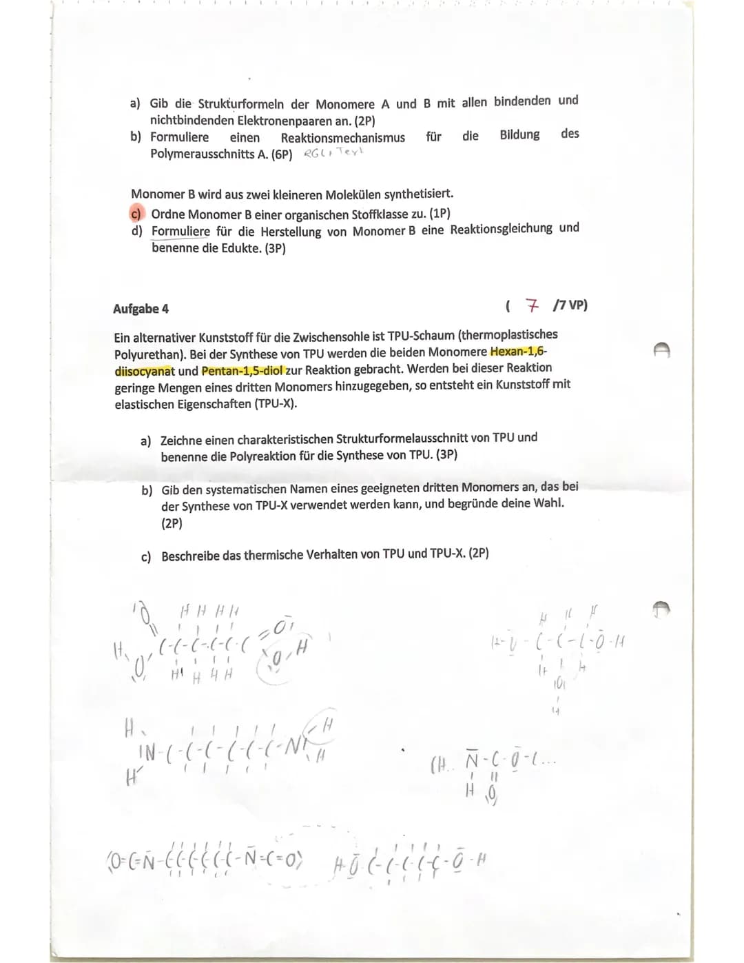 Ch 12.1
Name: Melanie
Klausur Nr. 1
Punkte:
Aufgabe 1:
MARLINO ist ein synthetischer Faden aus Polyglykolsäure. Anders als bei nicht-resorbi