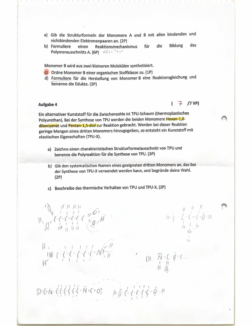 Ch 12.1
Name: Melanie
Klausur Nr. 1
Punkte:
Aufgabe 1:
MARLINO ist ein synthetischer Faden aus Polyglykolsäure. Anders als bei nicht-resorbi