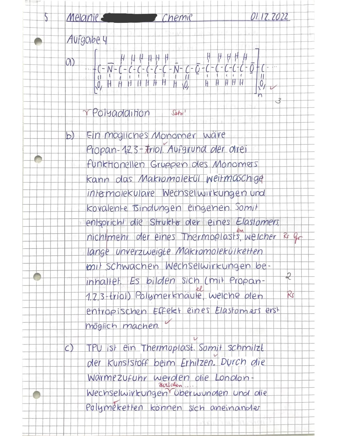 Ch 12.1
Name: Melanie
Klausur Nr. 1
Punkte:
Aufgabe 1:
MARLINO ist ein synthetischer Faden aus Polyglykolsäure. Anders als bei nicht-resorbi