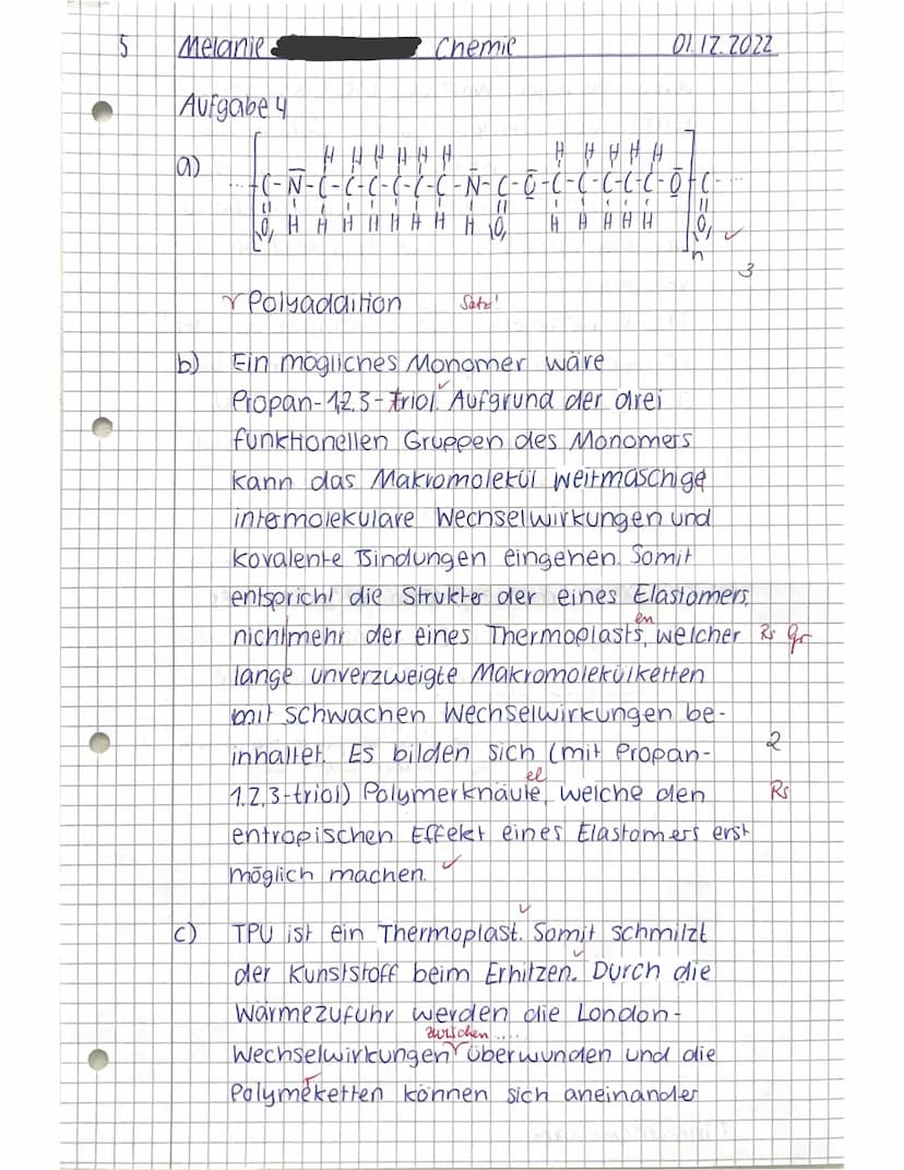 Ch 12.1
Name: Melanie
Klausur Nr. 1
Punkte:
Aufgabe 1:
MARLINO ist ein synthetischer Faden aus Polyglykolsäure. Anders als bei nicht-resorbi