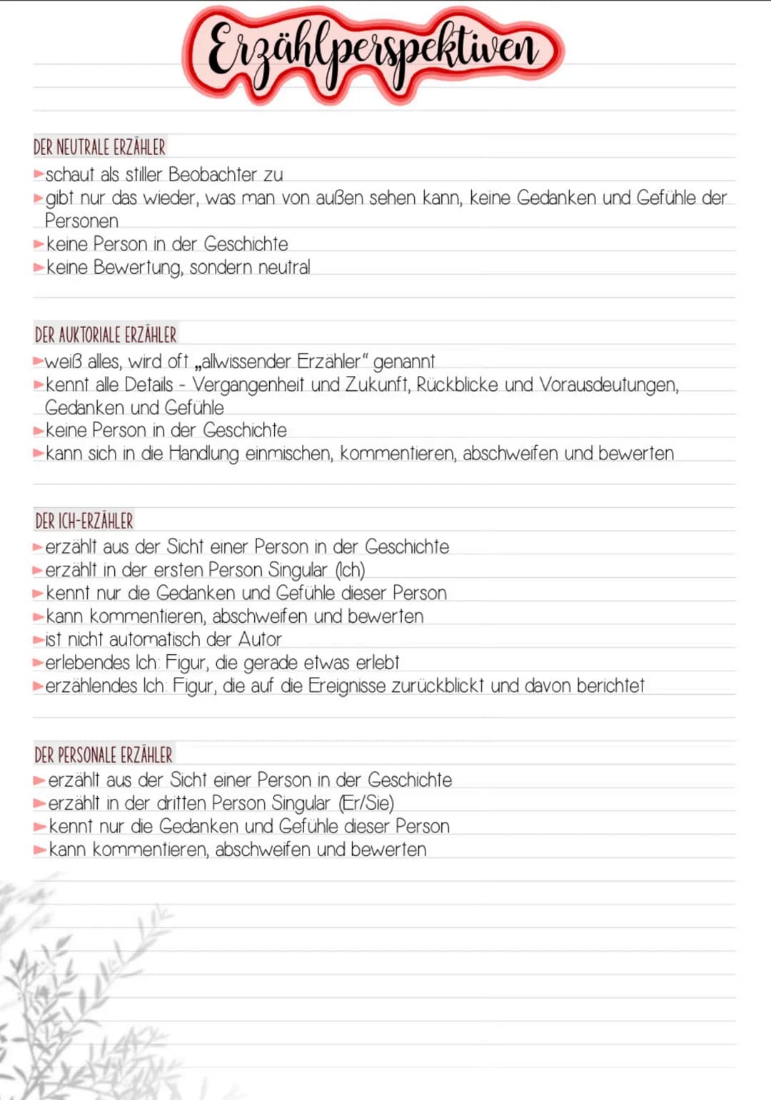 Erzählperspektiven
DER NEUTRALE ERZÄHLER
►schaut als stiller Beobachter zu
►gibt nur das wieder, was man von außen sehen kann, keine Gedanke