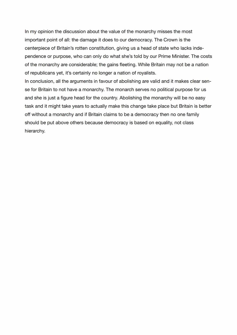 6. Februar 2020
The monarchy and the political system
Should the British monarchy be abolished?
Britain is one of the countries in Europe th