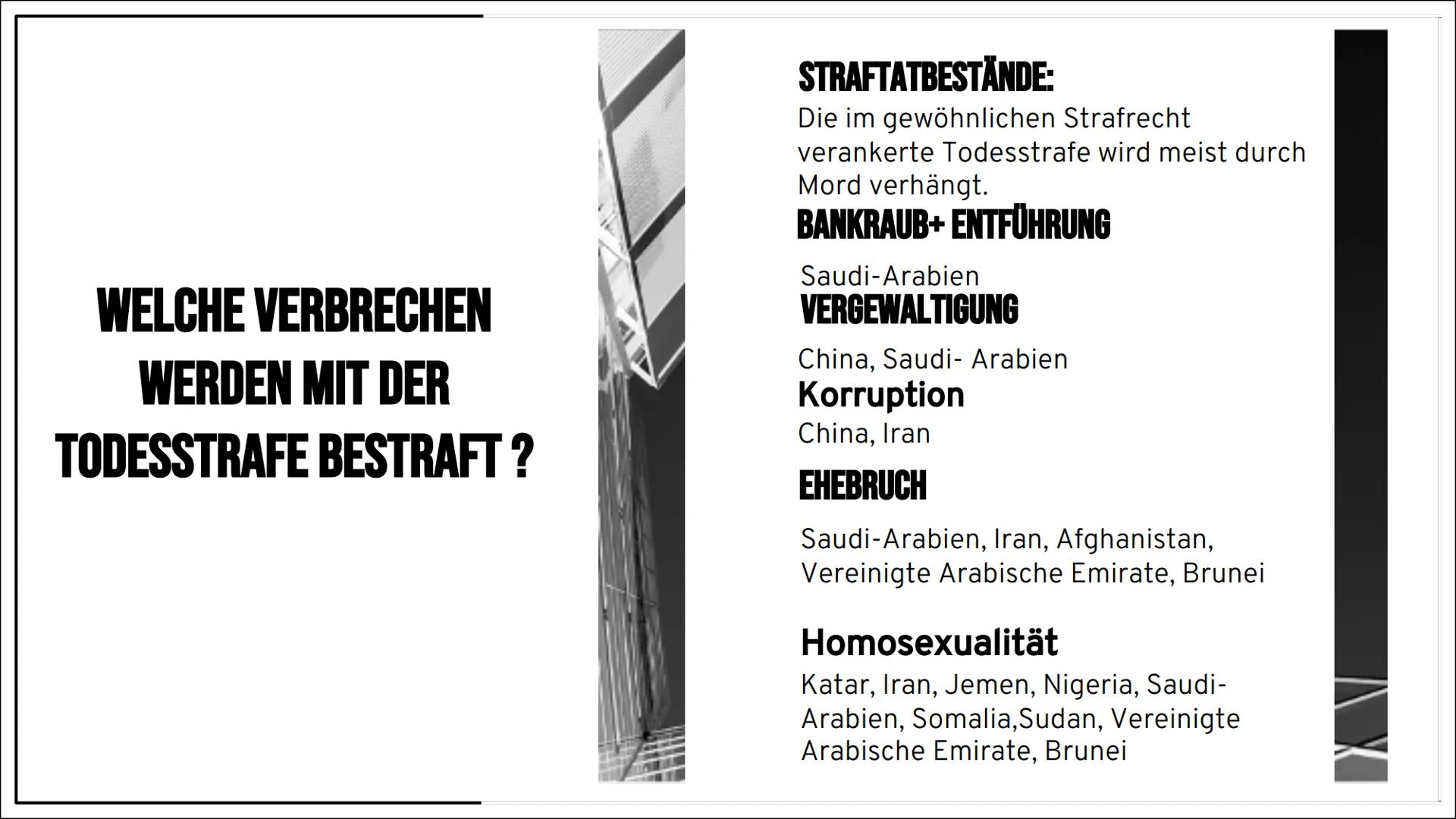 DIE
TODESSTRAFE INHALTSVERZEICHNIS
Was ist die Todesstrafe eigentlich?
Geschichte der Todesstrafe
Welche Formen der Todesstrafe gibt es?
Wel