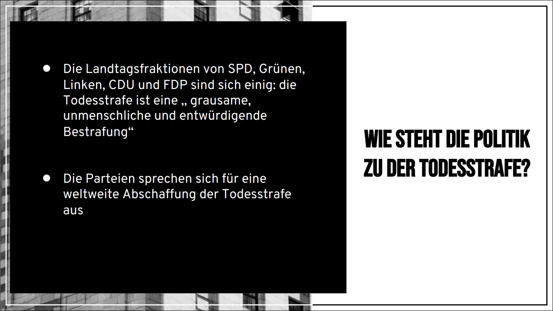 DIE
TODESSTRAFE INHALTSVERZEICHNIS
Was ist die Todesstrafe eigentlich?
Geschichte der Todesstrafe
Welche Formen der Todesstrafe gibt es?
Wel