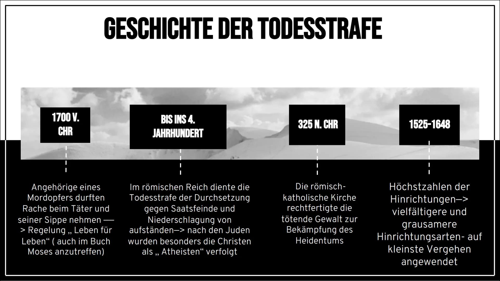 DIE
TODESSTRAFE INHALTSVERZEICHNIS
Was ist die Todesstrafe eigentlich?
Geschichte der Todesstrafe
Welche Formen der Todesstrafe gibt es?
Wel