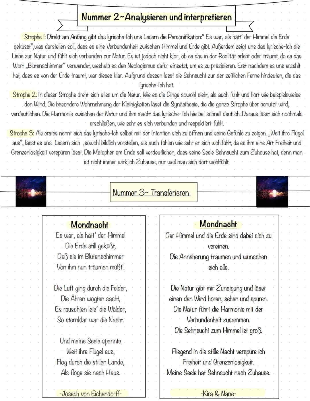 Kira & Nane
Personifikation
Neulogismus
Anapher
Ellipse
Synästhesie
Alliteration
Metapher
Enjambement
Gedichtsanalyse
Mondnacht - Joseph von