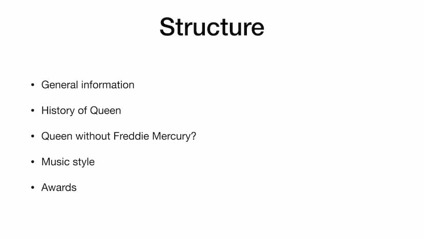 QUEEN ●
●
●
General information
Structure
History of Queen
Queen without Freddie Mercury?
Music style
Awards ●
British band from London
• Fo