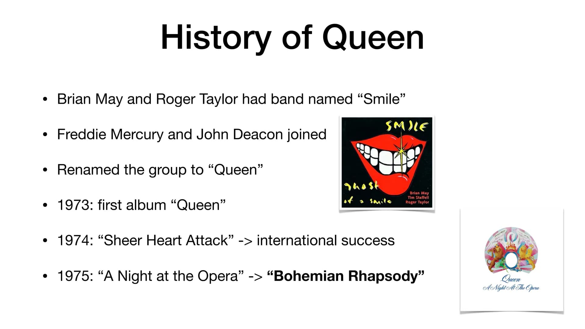 QUEEN ●
●
●
General information
Structure
History of Queen
Queen without Freddie Mercury?
Music style
Awards ●
British band from London
• Fo