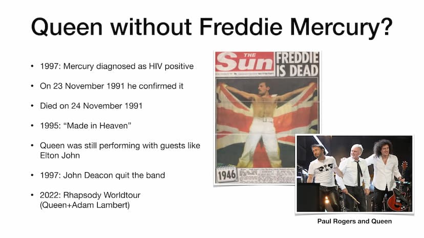 QUEEN ●
●
●
General information
Structure
History of Queen
Queen without Freddie Mercury?
Music style
Awards ●
British band from London
• Fo
