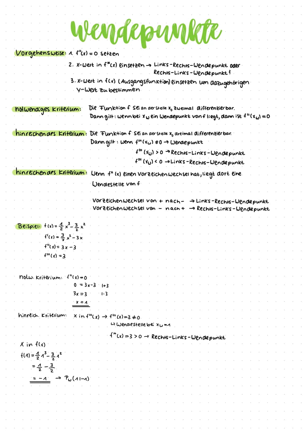 Vorgehensweise: 1. f"(x) = 0 setzen
wendepunkte
2. X-Wert in f." (x) einsetzen → Links-Rechts-Wendepunkt oder
Rechts-Links-Wendepunkt?
notwe