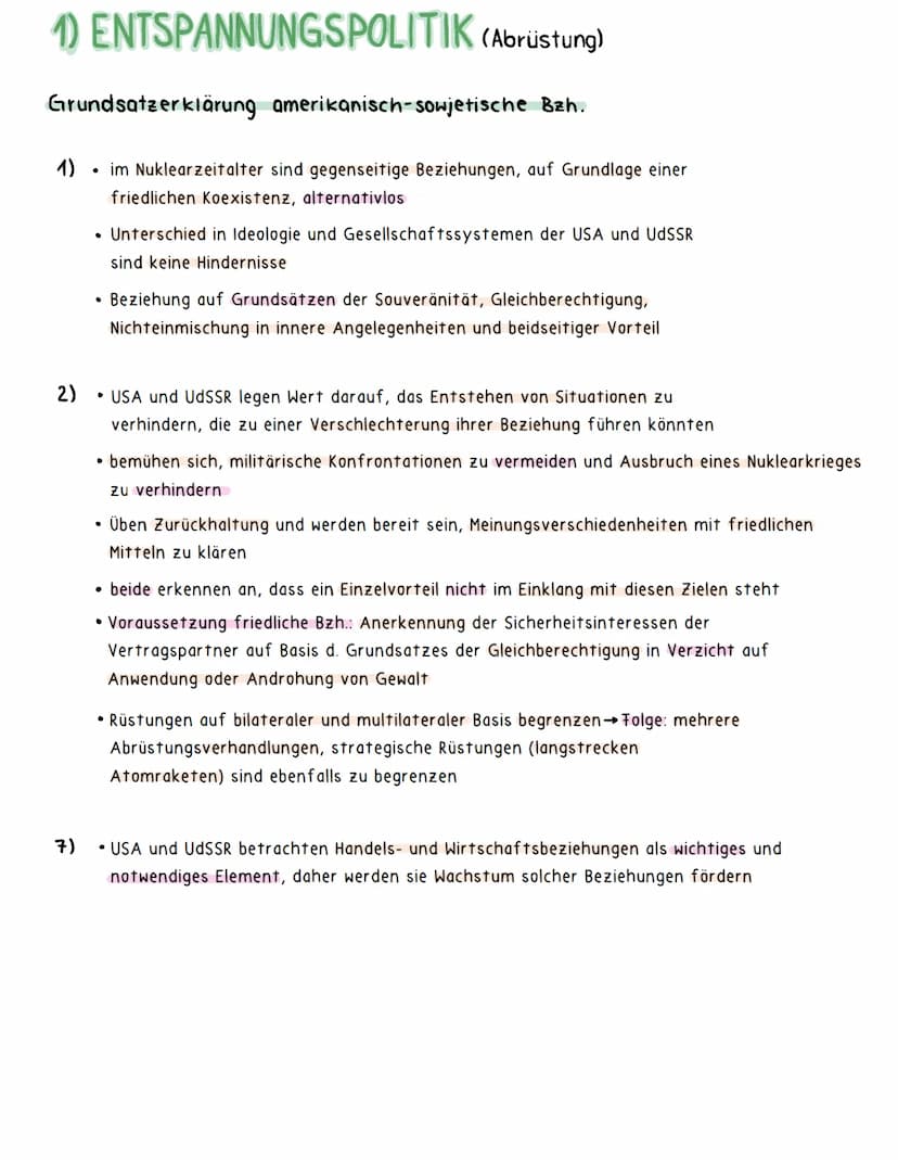 GESCHI-KLAUSUR NR. 2
INHALT:
1) Entspannungspolitik (Abrüstung)
2) KSZE Schlussakte
(3) Abrüstungsverhandlungen (kalter Krieg - heute)
4) Mi