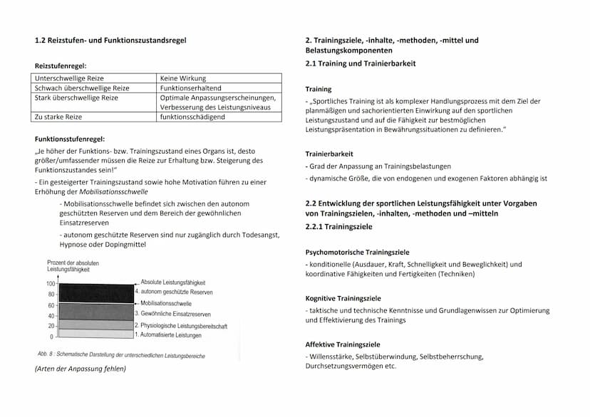 1. Biologische Gesetzmäßigkeiten
1.1 Adaption und Superkompensation
- Planung und Durchführung eines Training nur gezielt und
leistungsoptim
