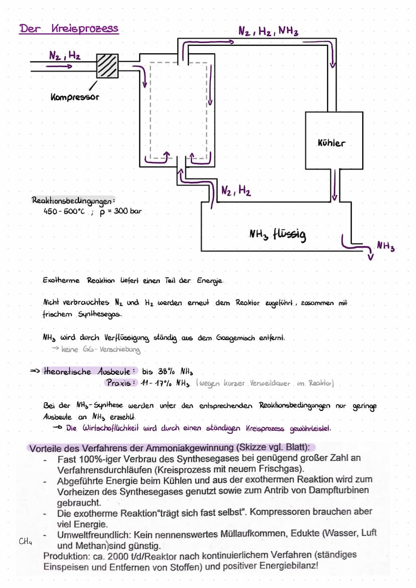 DAS HABER - BOSCH-VERFAHREN
Reaktionsbedingungen der Ammoniaksynthese
Man geht von folgender Gleichung aus:
N₂ + 3H₂
Stickstoff
2NH3
Ammonia