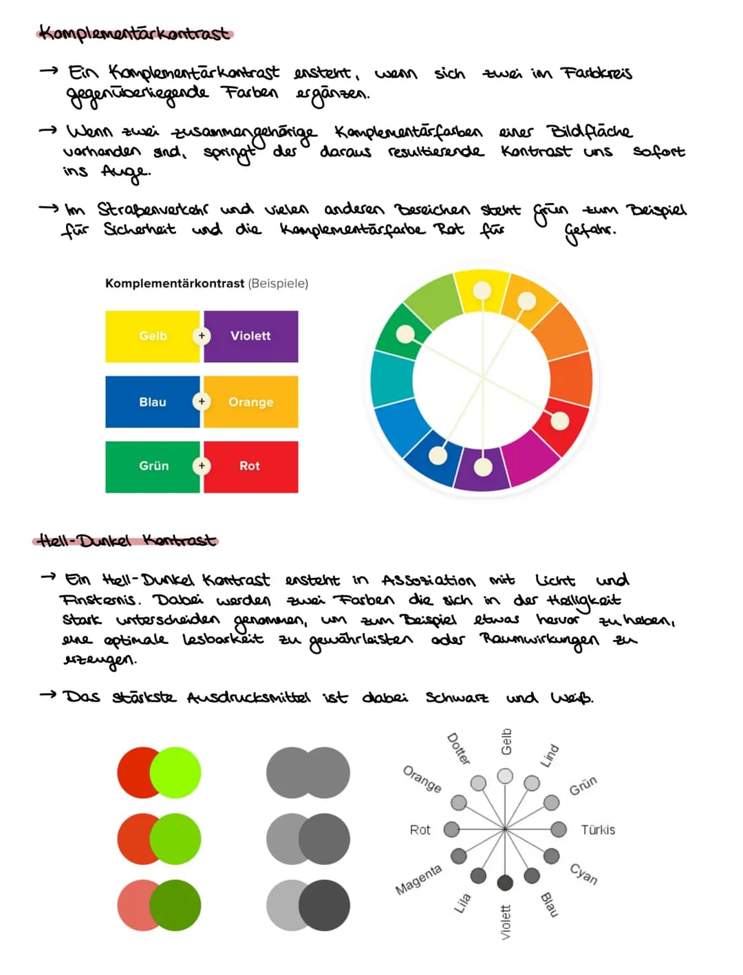 Komplementar kontrast
→ Ein Komplementärkontrast ensteht, wenn
gegenüberliegende Farben ergänzen.
→ Wenn zwei zusammengehörige Komplementärf