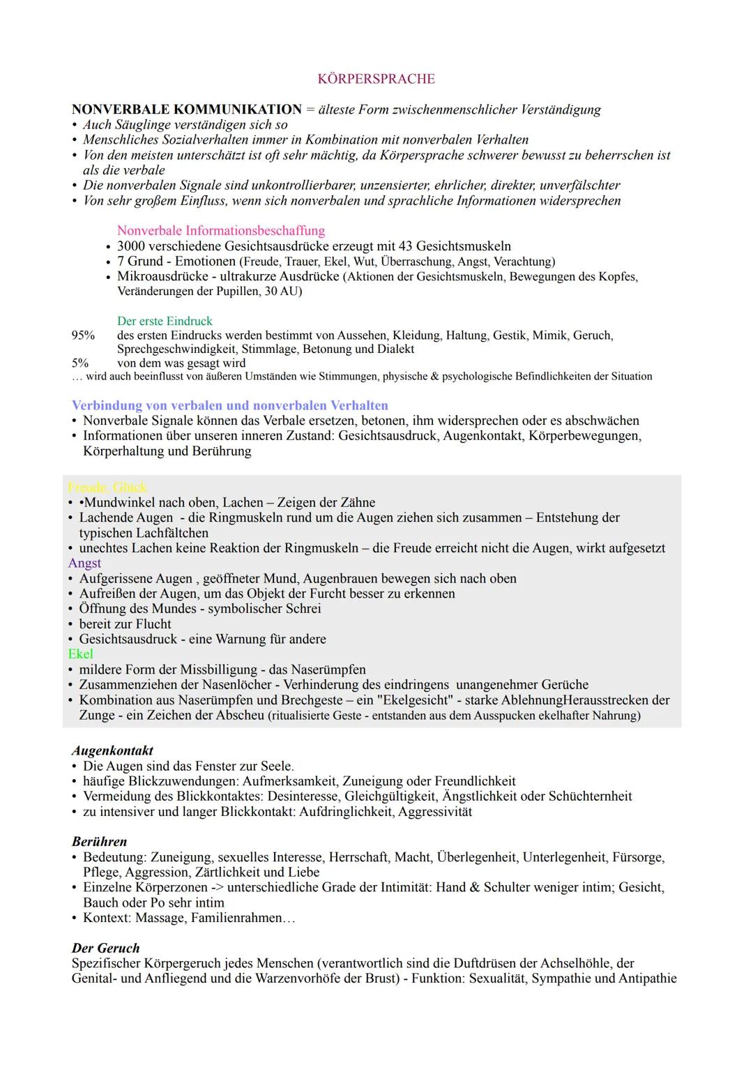 KÖRPERSPRACHE
NONVERBALE KOMMUNIKATION = älteste Form zwischenmenschlicher Verständigung
• Auch Säuglinge verständigen sich so
• Menschliche
