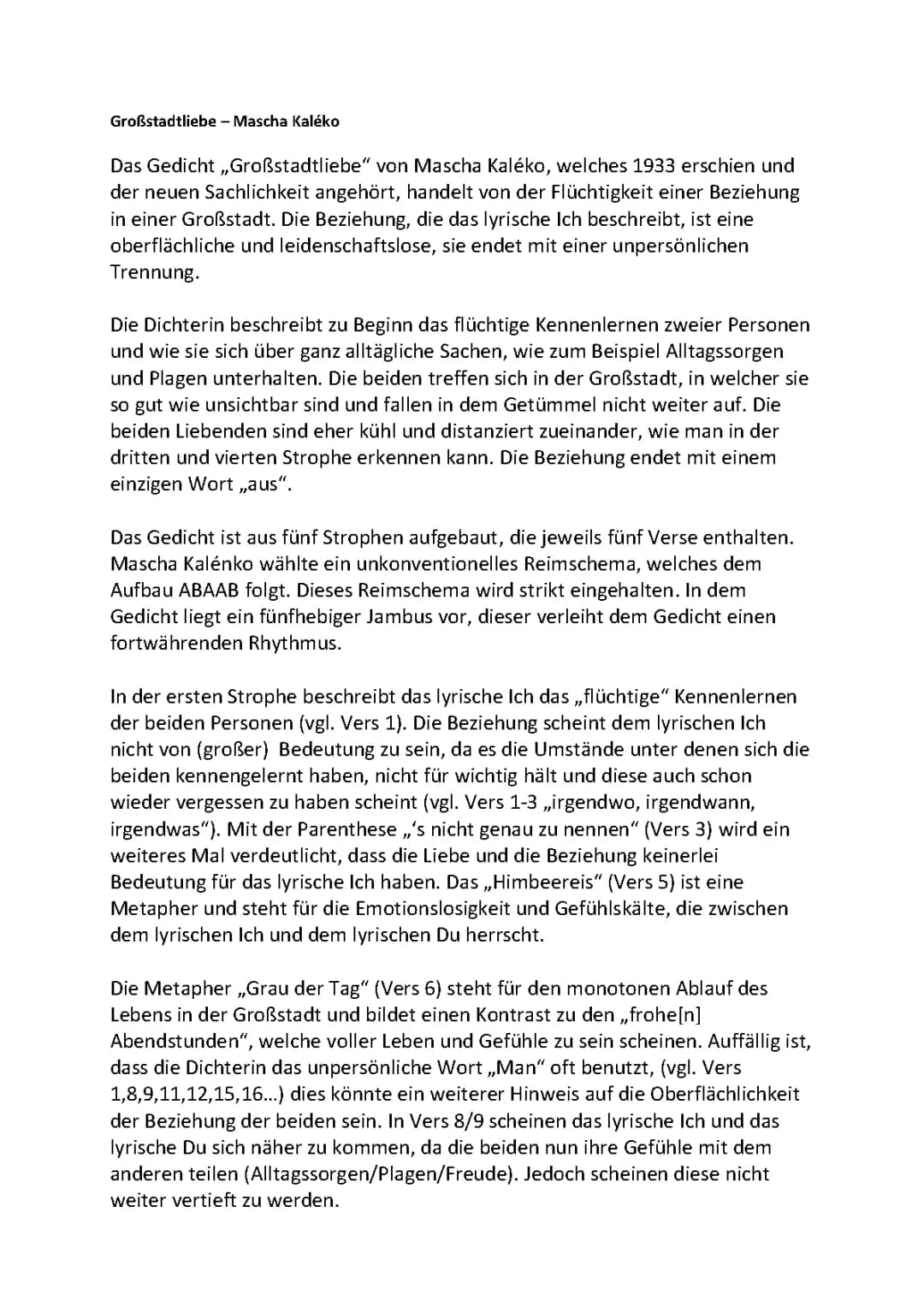 Großstadtliebe - Mascha Kaléko