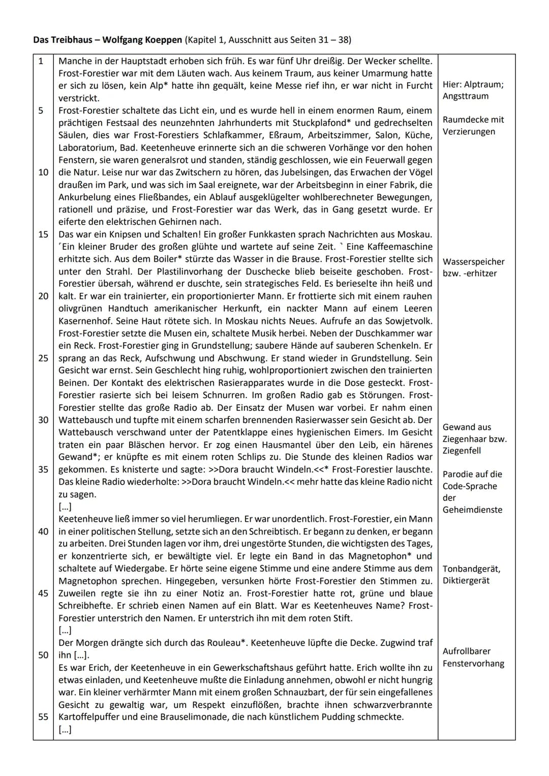 Erwartungshorizont
Thomas Buck, Larissa Wiegel Q12
Inhaltlich:
Frost-Forestier
● Wecker klingelt
● Vögel zwitschern
- Das Treibhaus
Er steht
