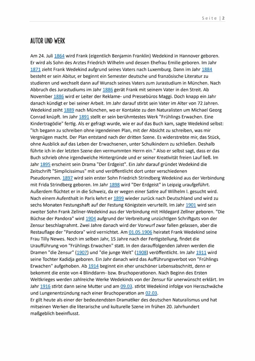 FRÜHLINGS
ERWACHEN
Frank Wedekind
MELISSA DESIDERIA SCHUTT
NATHALIE MARIE KLUTH
TIMON SELLMANN
LINUS WETZEL INHALTSVERZEICHNIS
INHALTSVERZEI