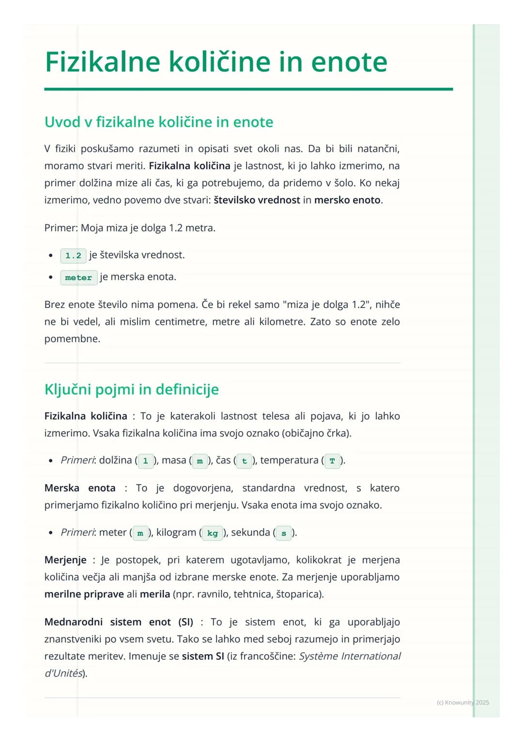 # Fizikalne količine in enote

Uvod v fizikalne količine in enote

V fiziki poskušamo razumeti in opisati svet okoli nas. Da bi bili natančn