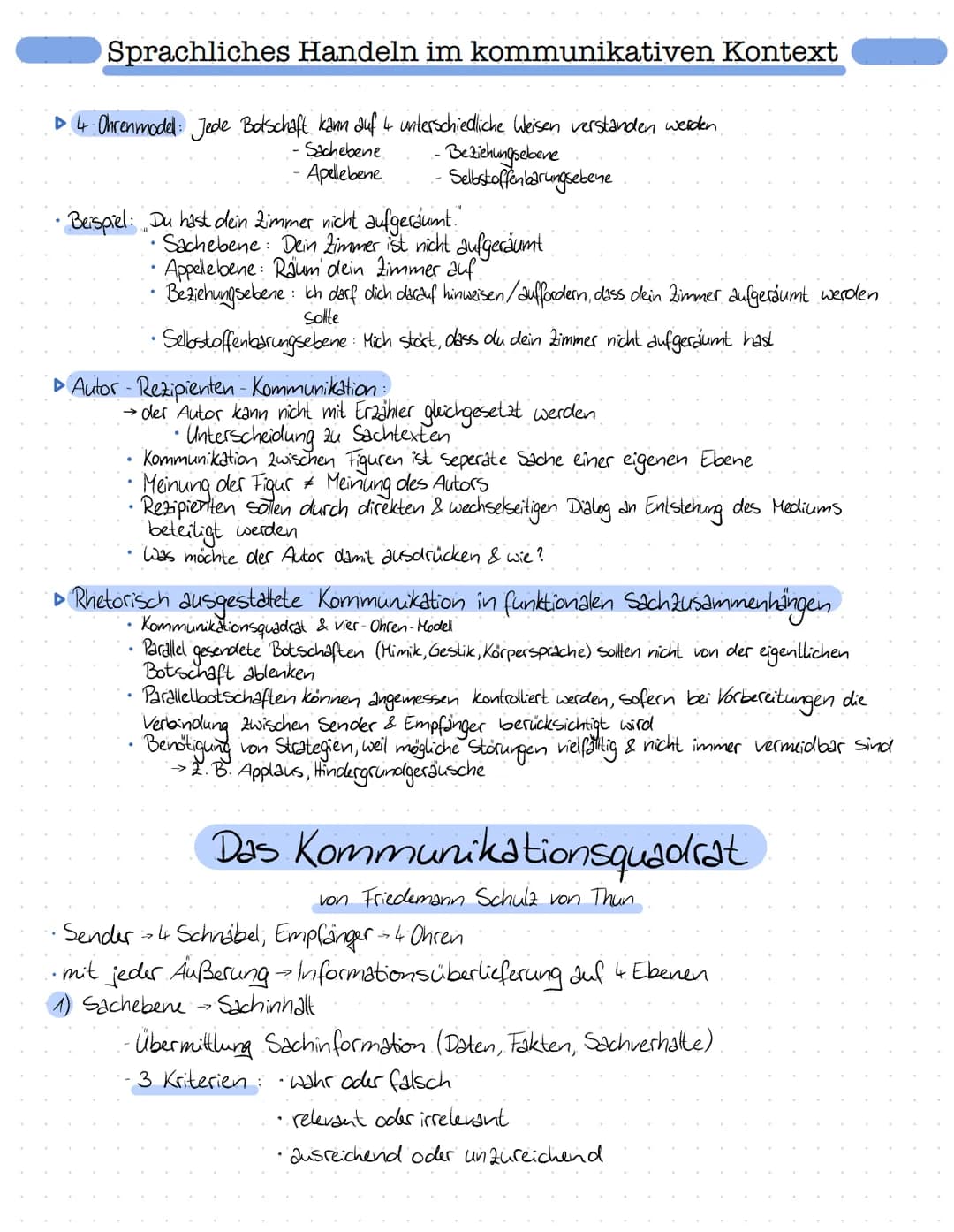 Sprachliches Handeln im kommunikativen Kontext
▷ 4-Ohrenmodel: Jede Botschaft kann auf 4 unterschiedliche Weisen verstanden werden.
Sacheben
