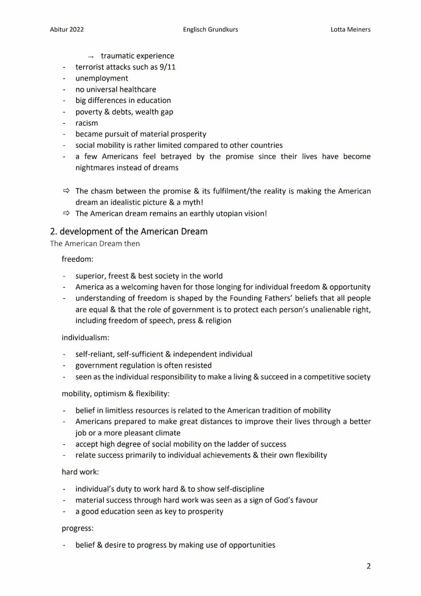 Abitur 2022
American Dream
1. the American Dream
manifestations
if a person works hard that person will achieve their goals & improve their 
