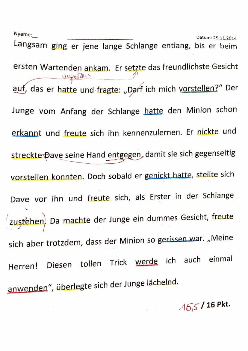 Nyame:_
Klassenarbeit Nr. 1 Klasse 6
Punkte:
Note: 1-2
47150P
Datum: 25.11.2014
83,0
Unterrichtsnote Sept- Nov: 2+
1. Unterstreiche mit eine