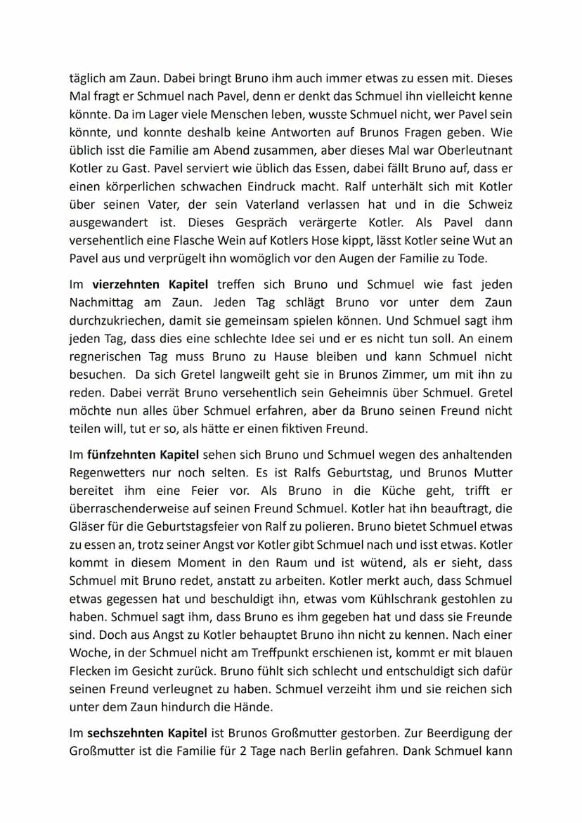 Kapitelzusammenfassung
Im ersten Kapitel des Romans "Der Junge im gestreiften Pyjama" von John Boyne,
der 2006 veröffentlicht wurde, beobach