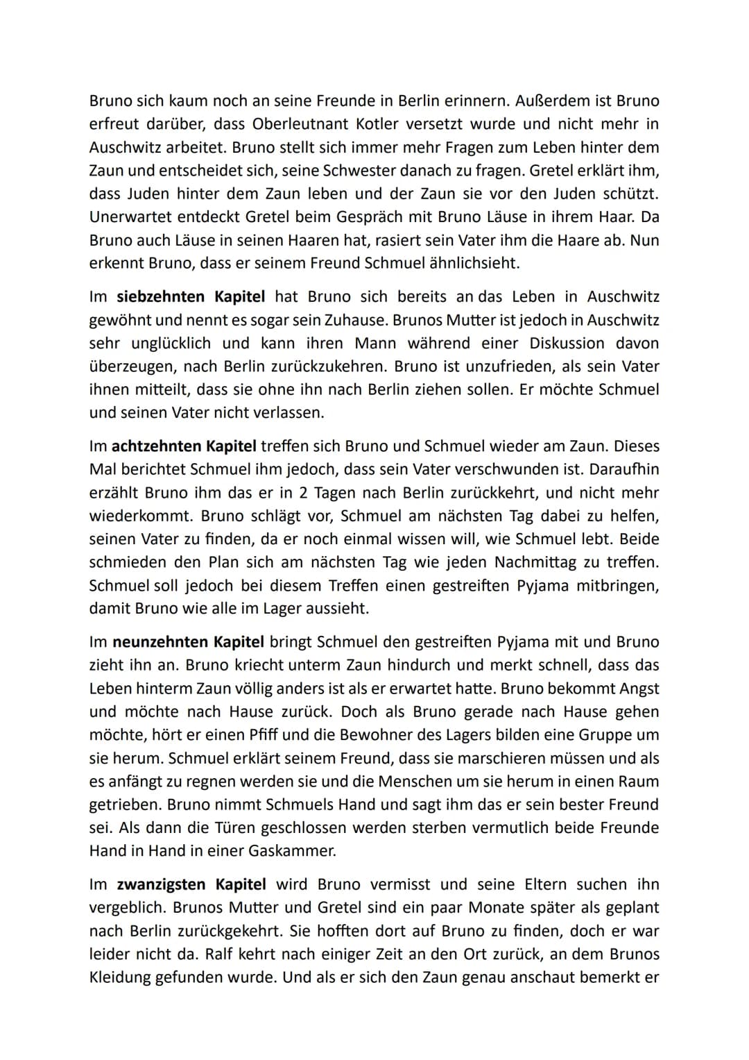 Kapitelzusammenfassung
Im ersten Kapitel des Romans "Der Junge im gestreiften Pyjama" von John Boyne,
der 2006 veröffentlicht wurde, beobach