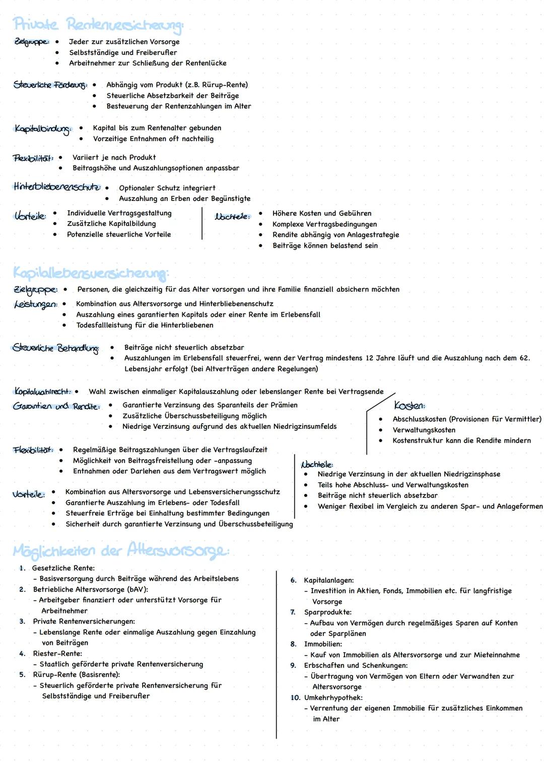 Rürup-Rente:
Zielgruppe: selbsständige/Freiberufler/Gutverdienende. Angestellte
Steuerliche Förderung: Beträge steverlich absetzbar
2023: 96
