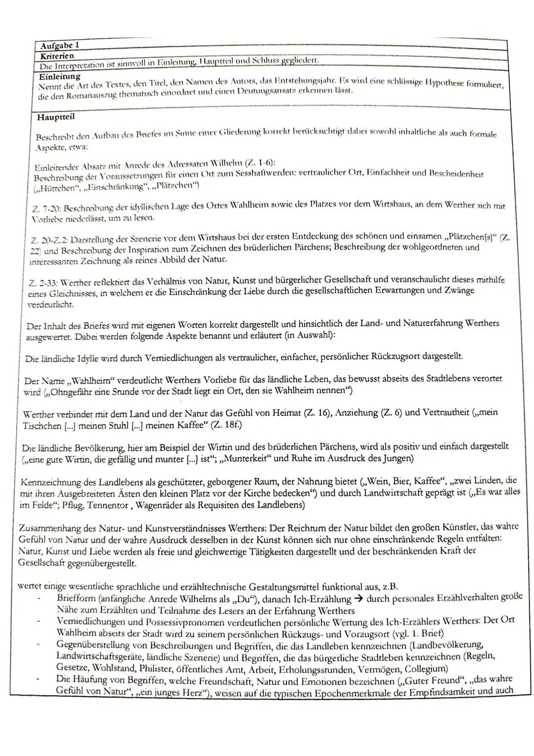 Johann Wolfgang Goethe: Die Leiden des jungen Werthers (erste Fassung 1774)

Aufgabenstellung:

1. Analysieren und interpretieren Sie den Br