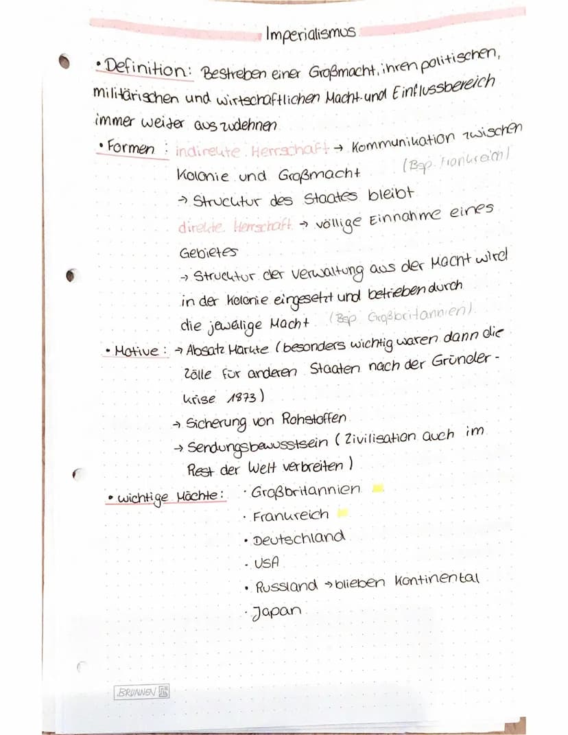 IMPERIALISMUS
• 1872: Dreikaiserabkommen (Deutschlanel, Russland.
und Österreich)
Bündnispolitik
→
Erhaltung des Friedens, politische Absich