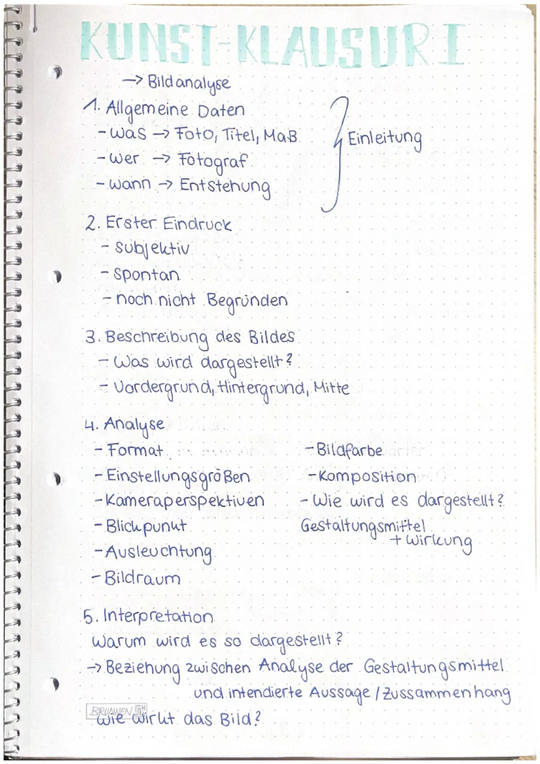 KUNST-KLAUSURI
→Bild analyse
1. Allgemeine Daten
- was → Foto, Titel, MaB
- wer -> Fotograf.
- wann -> Entstehung
2. Erster Eindruck
- subje