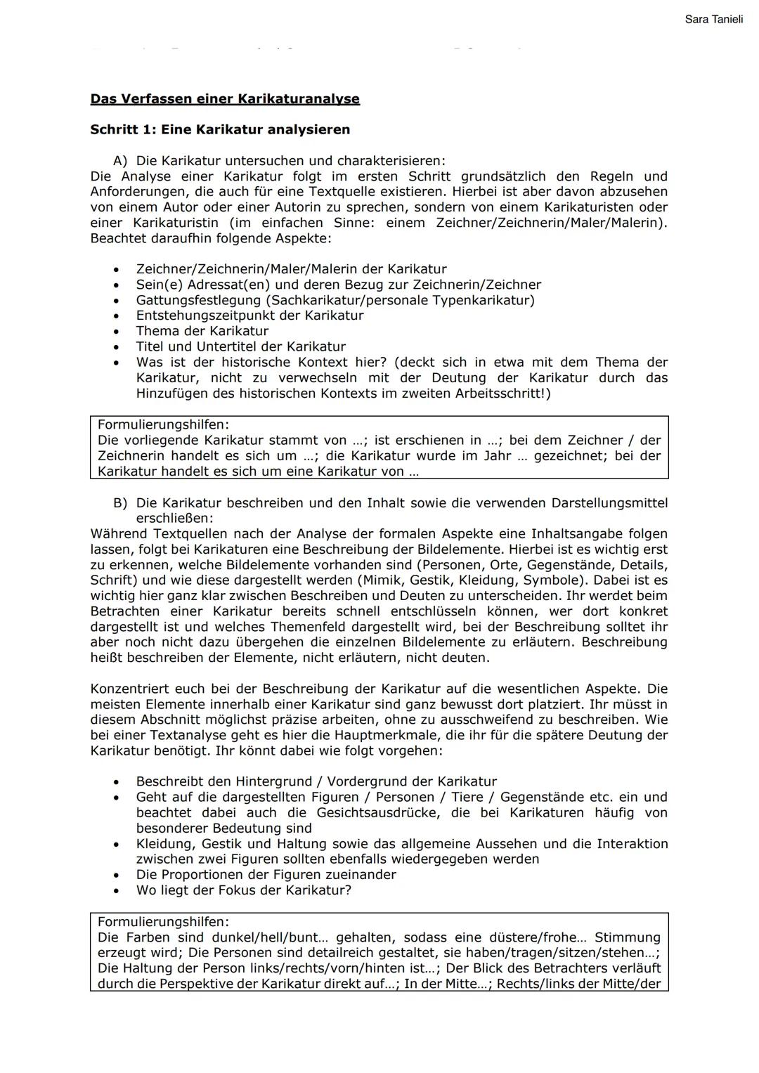 Sara Tanieli

Das Verfassen einer Karikaturanalyse

Schritt 1: Eine Karikatur analysieren

A) Die Karikatur untersuchen und charakterisieren