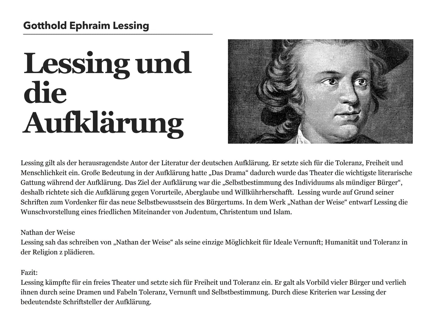 Ausarbeitung
Klasse 9
Gotthold
Ephraim
Lessing Gotthold Ephraim Lessing
Lebenslauf
Lessing ist am 22.01.1729 im Kamenz geboren. Er war eines