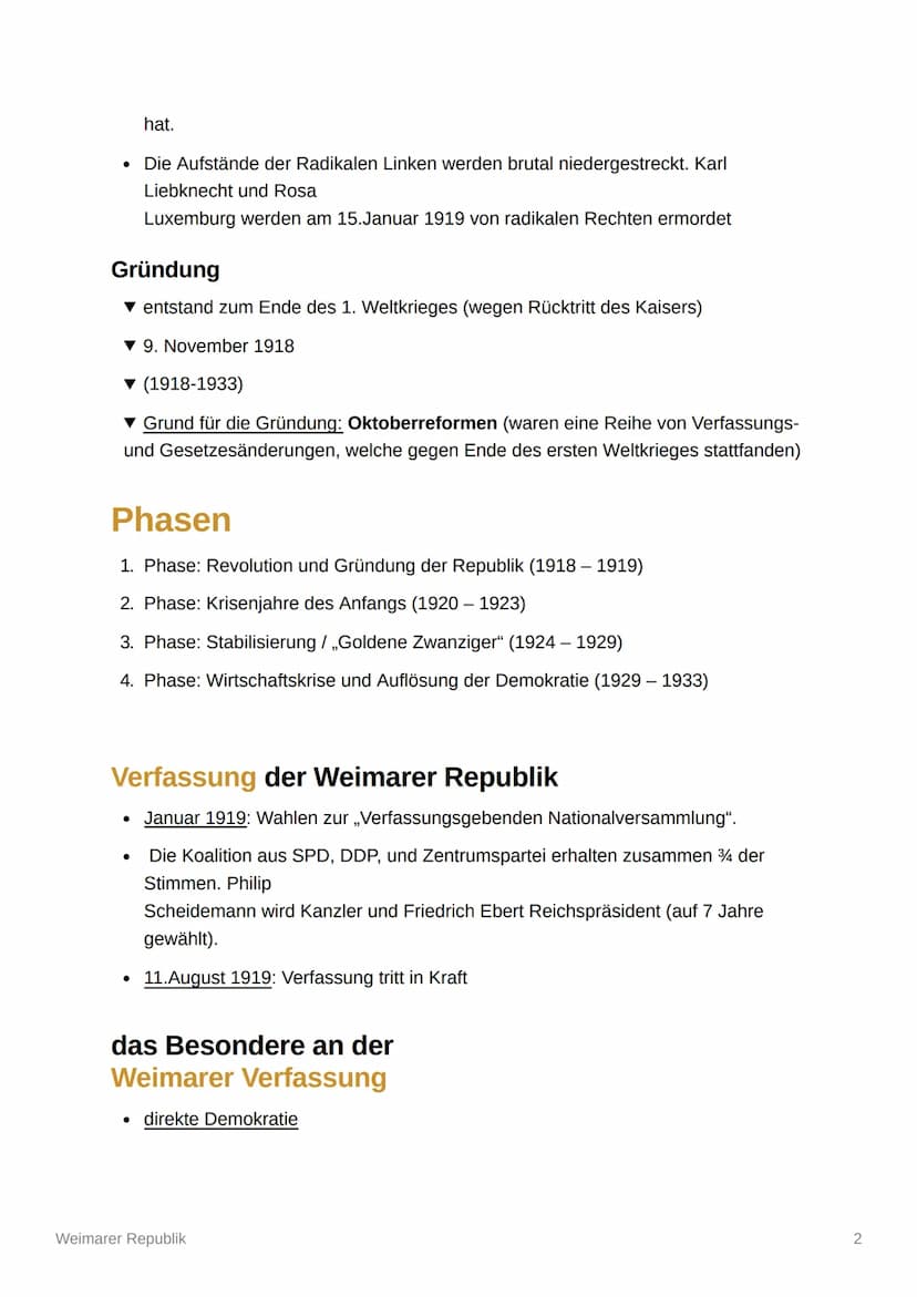 Weimarer Republik
Was war die Weimarer Republik?
• damals auch Deutsche Republik
• ein wesentlicher Bestandteil der Deutschen Geschichte von