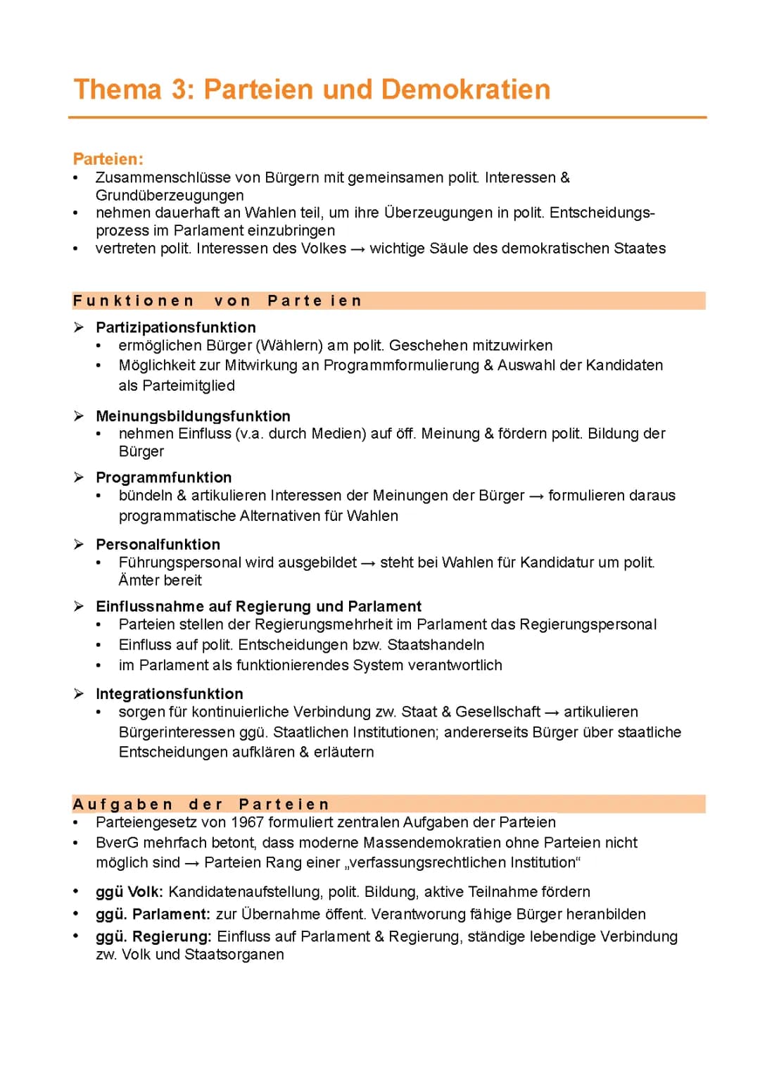Prüfungsvorbereitung - Parteien und Demokratien