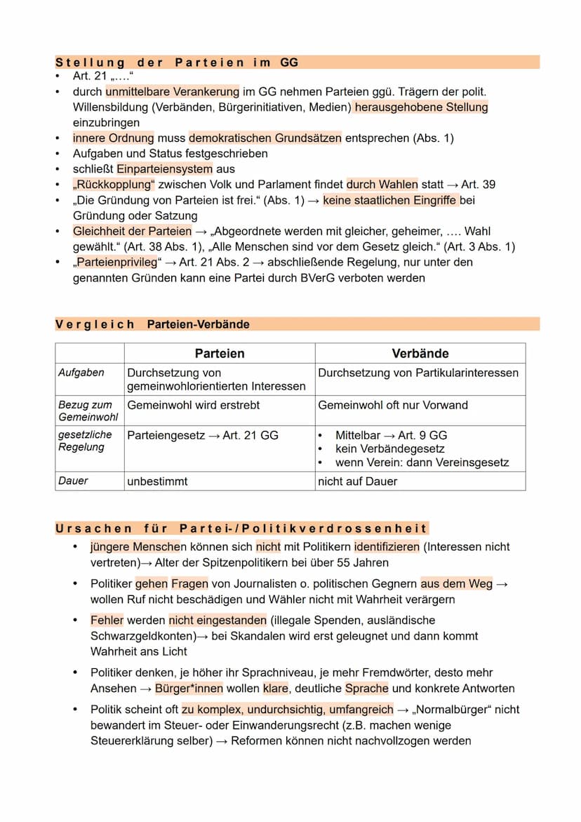 Thema 3: Parteien und Demokratien
Parteien:
●
Funktionen von Parteien
➤ Partizipationsfunktion
Zusammenschlüsse von Bürgern mit gemeinsamen 