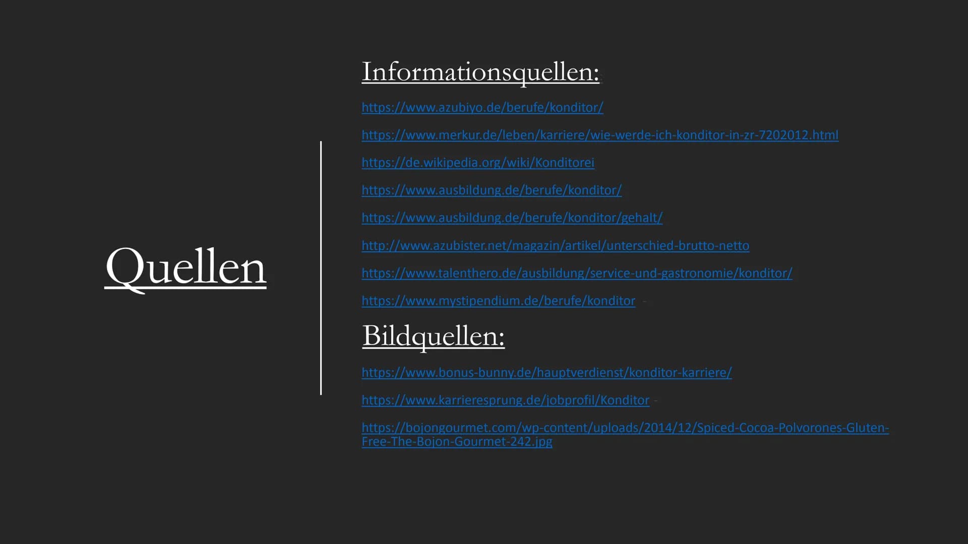 Mein Traumberuf
KONDITORIN Was ist ein
Konditor?
Handwerker, der sich auf die
Herstellung von Zuckererzeugnissen,
wie z.B. Torten, Kuchen, P