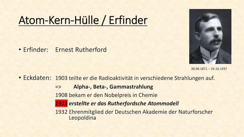 Radioaktivität Gliederung
Radioaktivität / Erklärung
• Atom-Kern-Hülle / Erfinder
Atom-Kern-Hülle / Atommodell
• Atom-Kern-Hülle / Erklärung